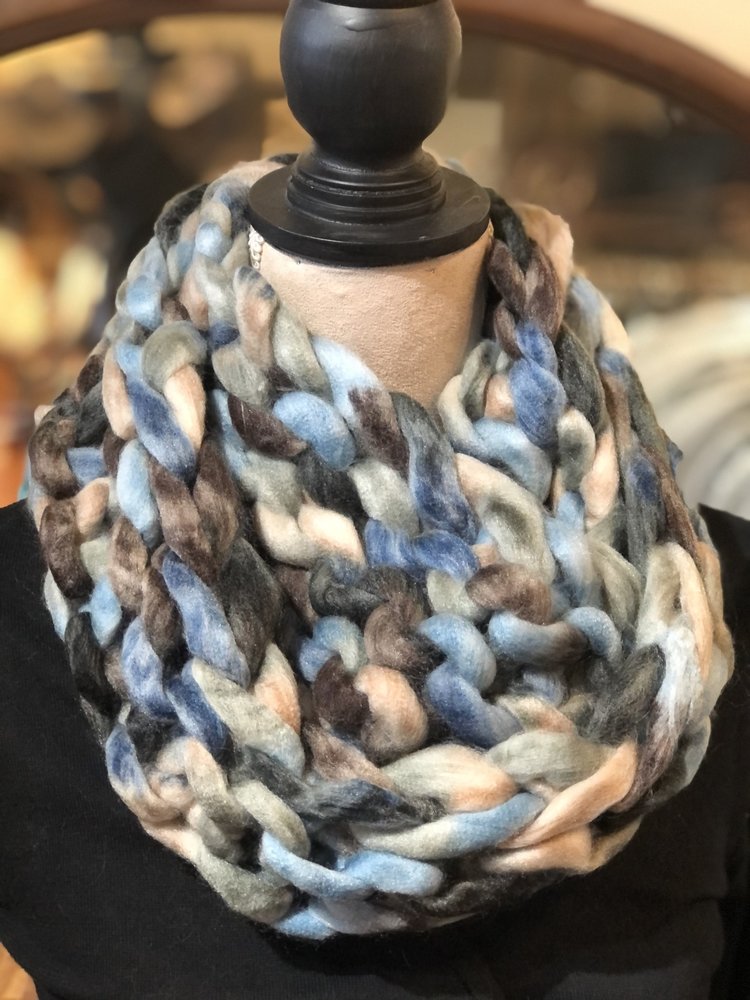 Multi-blue Hand-knit Scarf, One Size