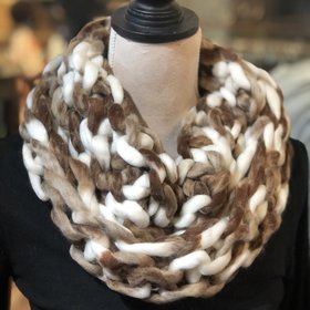 Brown Hand-knit Scarf, One Size