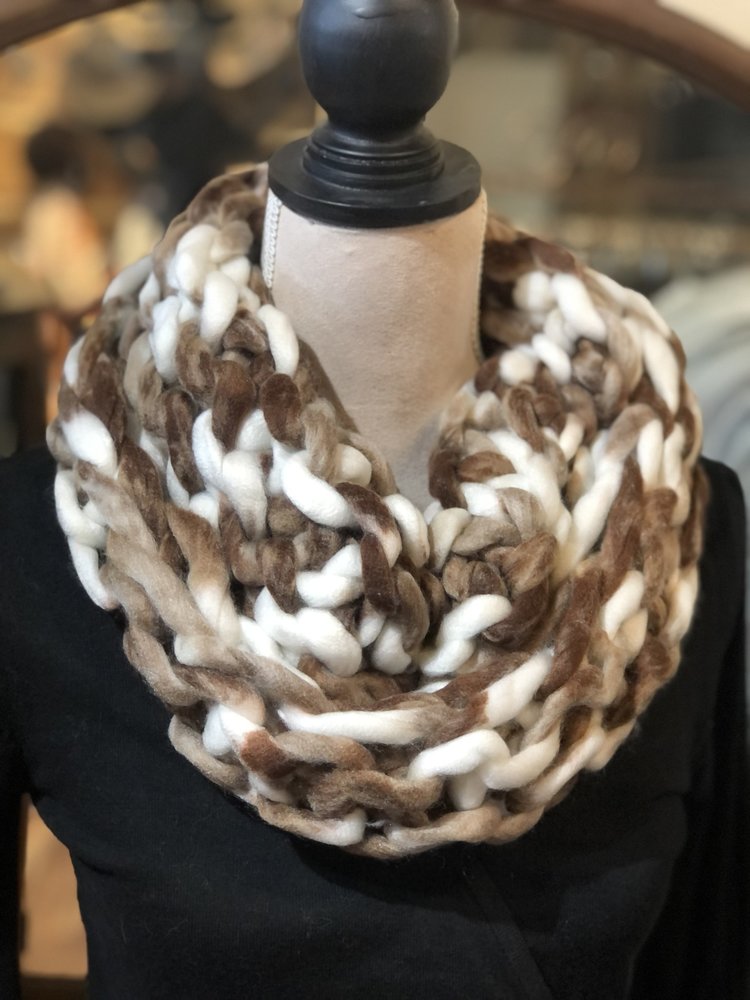 Brown Hand-knit Scarf, One Size