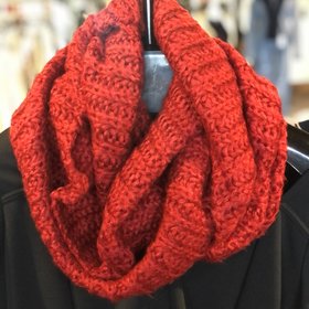 Red Crochet Infinity Scarf, One Size