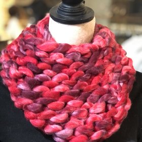 Multi-Red Hand-knit Scarf, One Size
