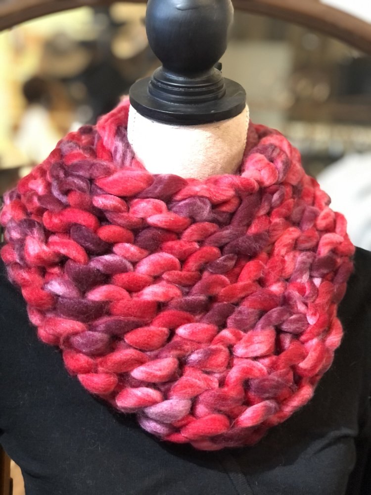 Multi-Red Hand-knit Scarf, One Size