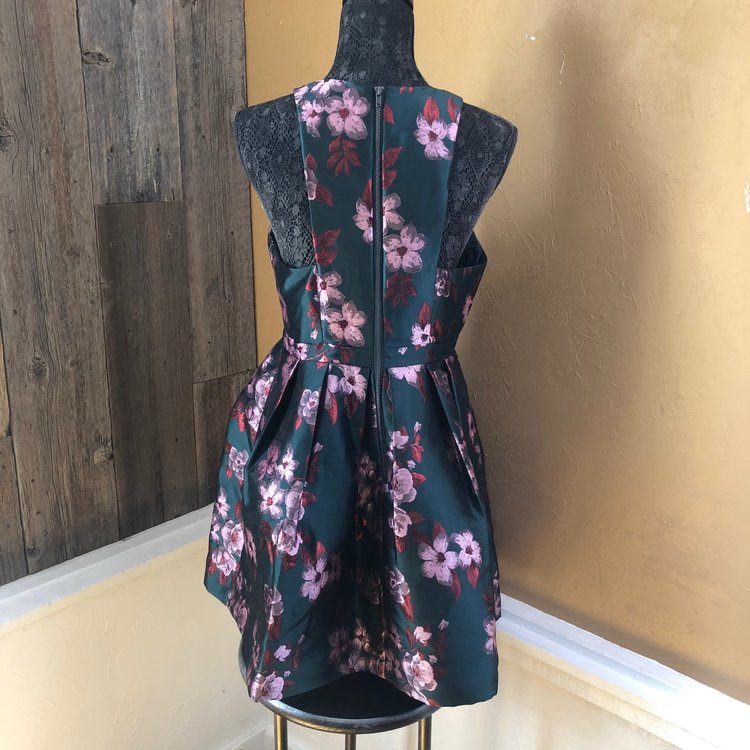 Green Floral Jacquard Dress, Size 10