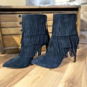 Steve Madden Black Suede and Leather Fringe Boot Size 9