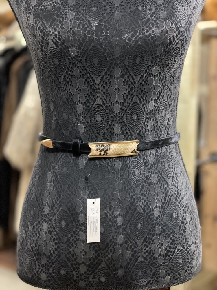 Black Cowhide Belt with Snake Print Buckle, Size M/L