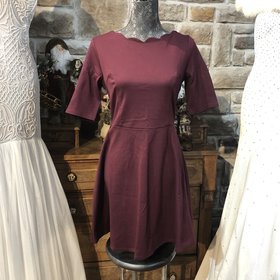 Monteau Maroon Dress with Scallop Neck Line, Size Petite M