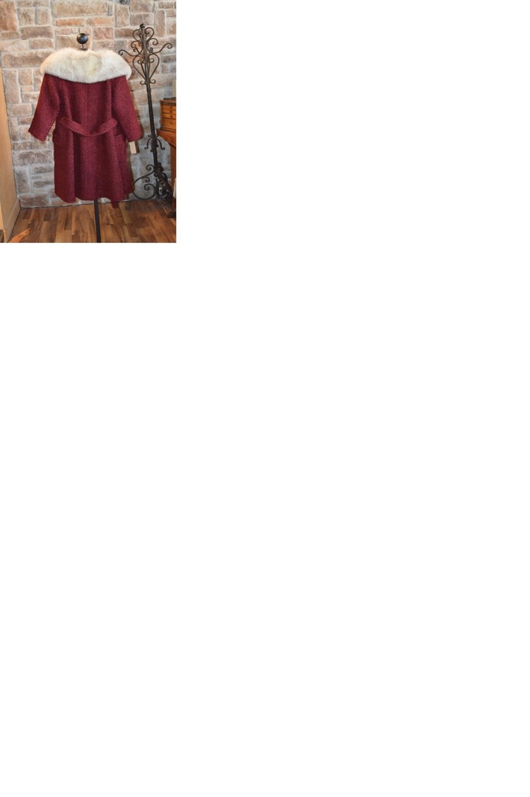 Red Wool Coat with Fox Collar, Size L