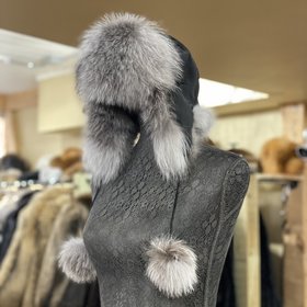 Silver Blue Frost Indigo Fox Trapper Hat, OS