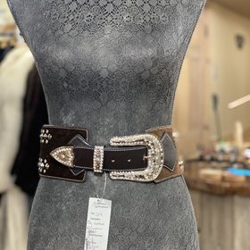 Big Leather Rhinestone Belt, Size S/M