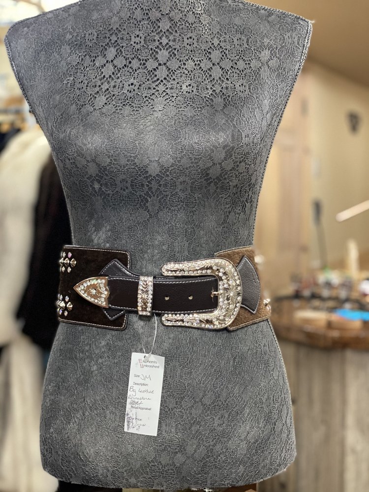 Big Leather Rhinestone Belt, Size S/M