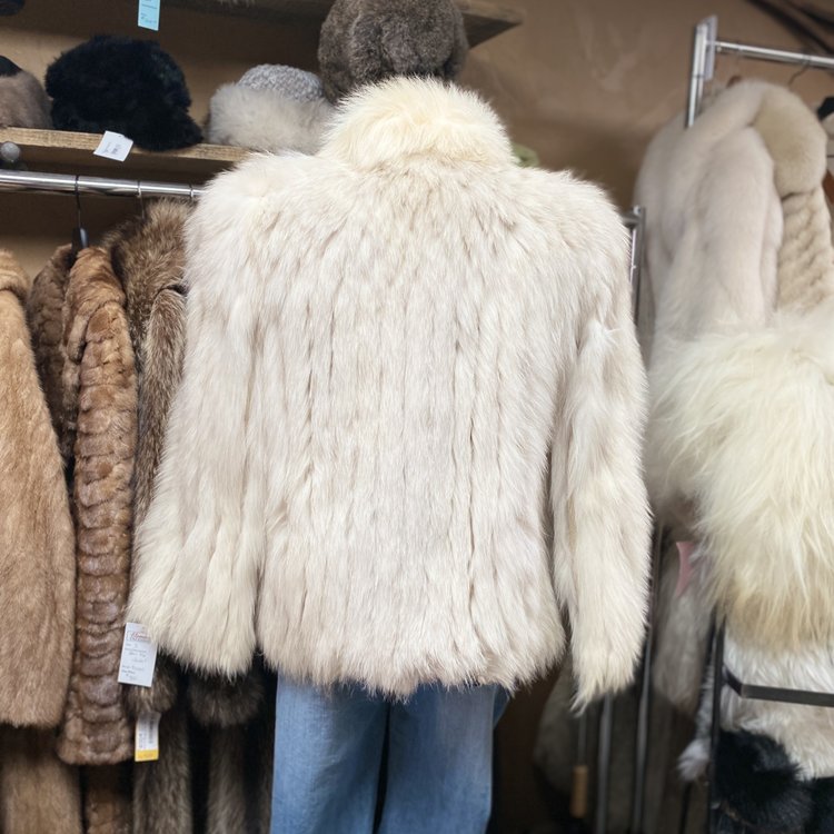 Strong Shoulder Blue Fox Jacket, Size S