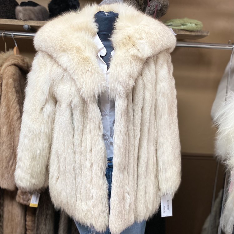 Saga Fox Blue Fox Jacket with Statement Collar, Size S