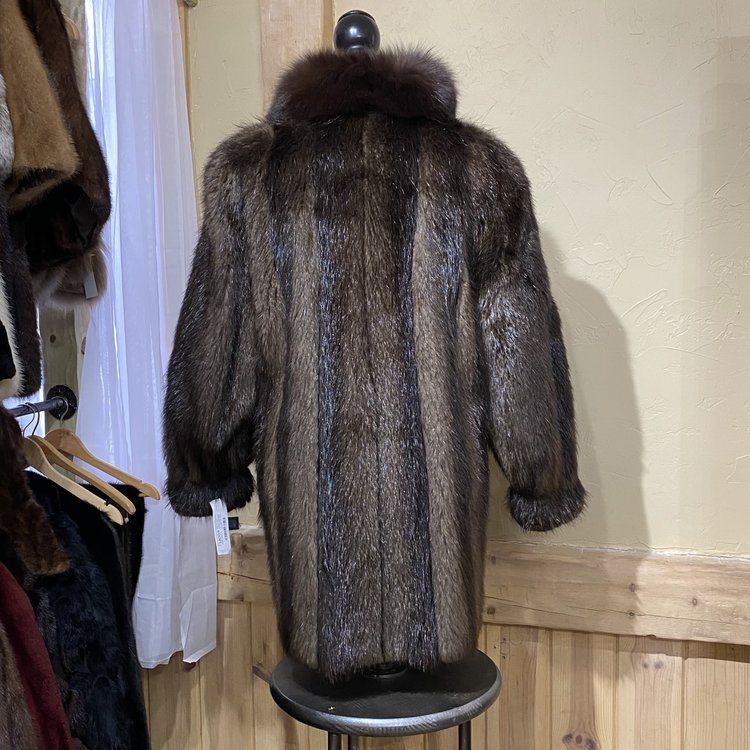 Nigbor Furs Beaver Full Length Coat with Fox Tuxedo Trim, Size M