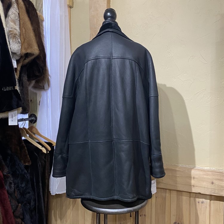 Paulo Negrato Black Shearling Coat, Size XL