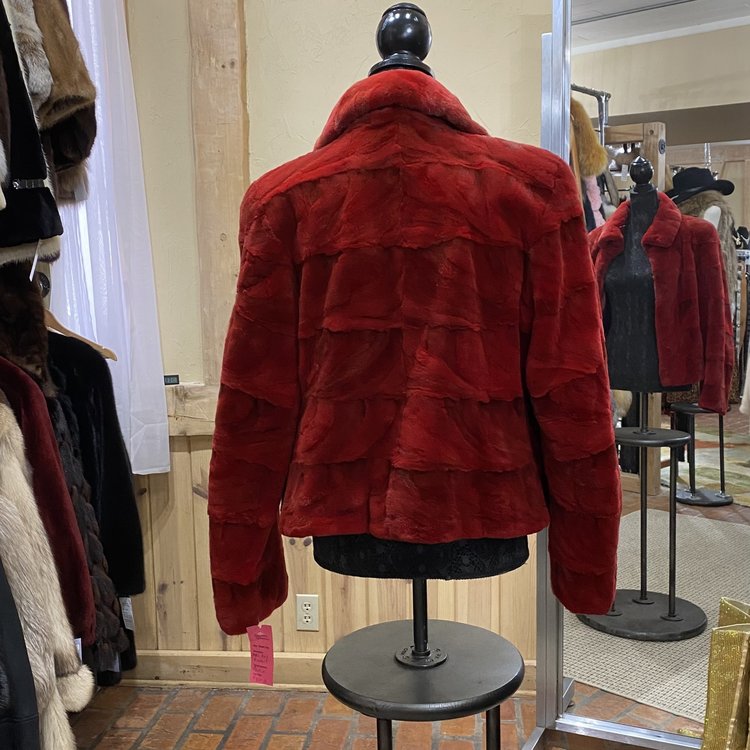 Red Pieced Sheared Mink Jacket, Size S