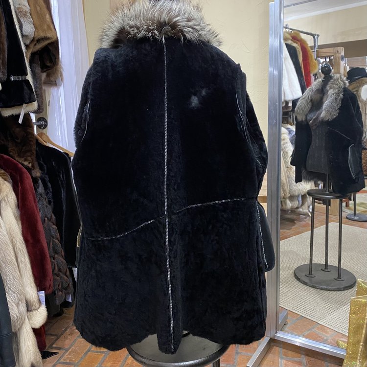 Korstan Shearling with Silver Fox Collar and Cuffs, Size L