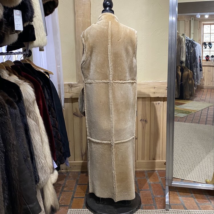 Tan Sheepskin Long Coat, Size M