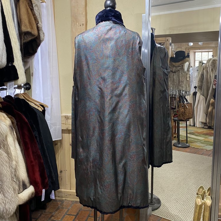 Navy Sheared Beaver Full Length Coat, Size L