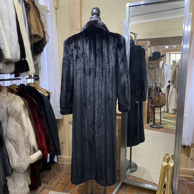 Nigbor Furs Natural Black Mink Full Length Coat, Size L