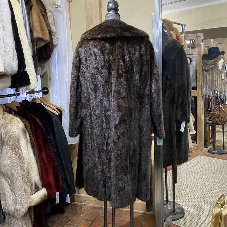 Medium Brown Mink Sections 3/4 Coat with Belt, Size XL