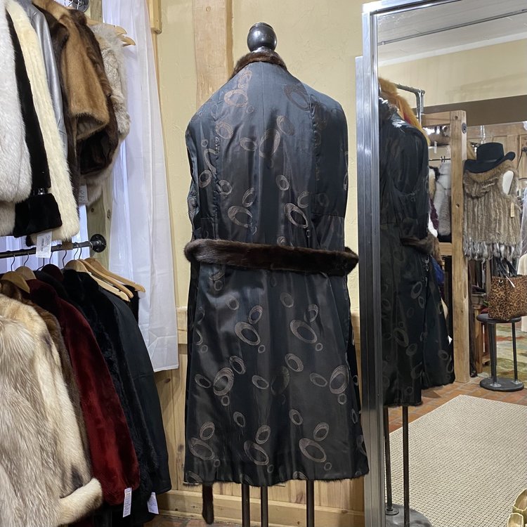 Medium Brown Mink Sections 3/4 Coat with Belt, Size XL