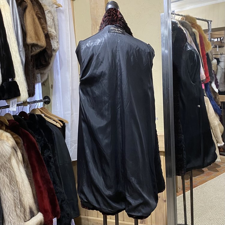 Henig Furs Black and Burgundy Patterned Semi Sheared Mink Coat, Size XL