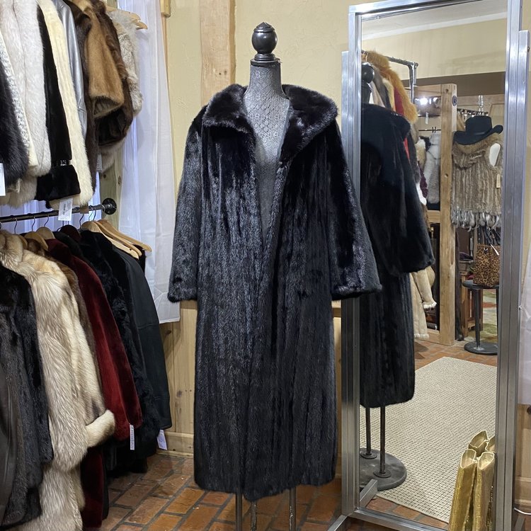 Black Female Pelts Mink Full Length Coat, Size XL