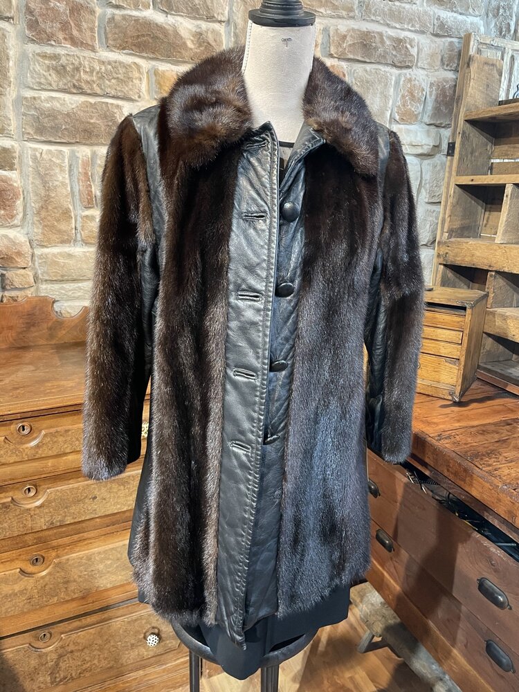 Dark Ranch Mink and Leather Jacket, Size M