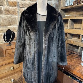 Black Mink Jacket with Notched Lapel, size M