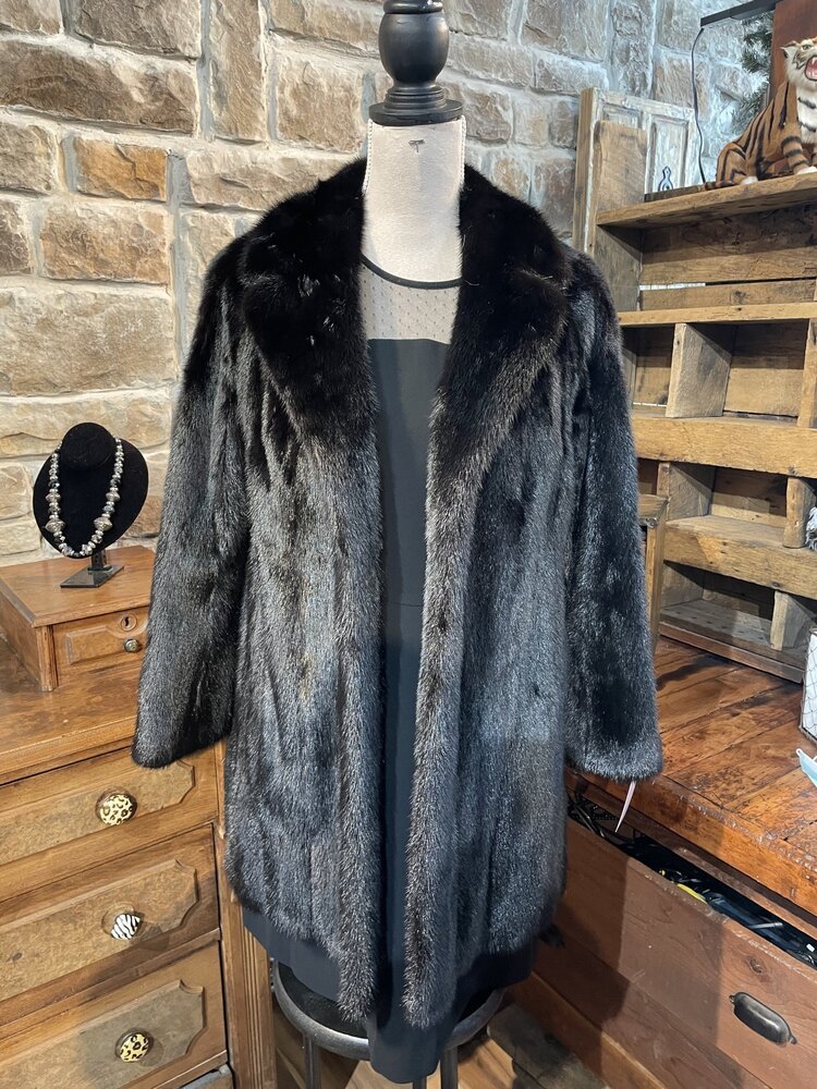 Black Mink Jacket with Notched Lapel, size M