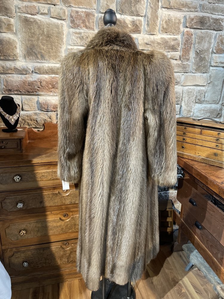 Natural Full Length Beaver Coat w/ Notched Collar, Size M