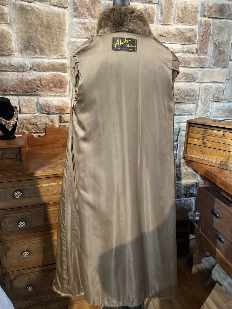 Natural Full Length Beaver Coat w/ Notched Collar, Size M