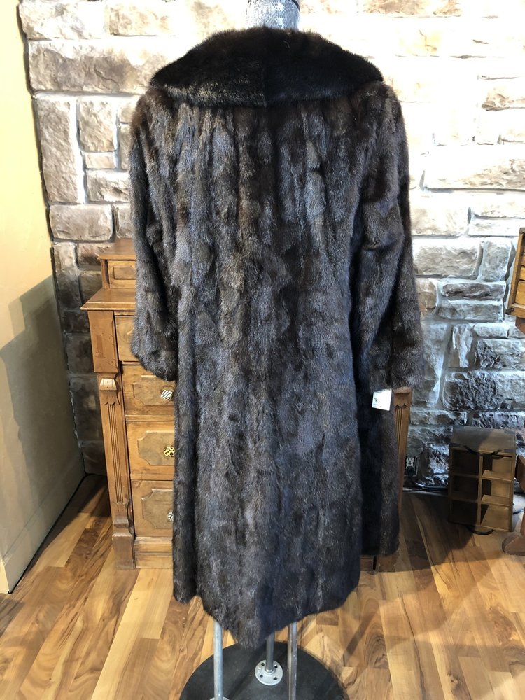 Dark Ranch Mink Sections Long Coat, Size M