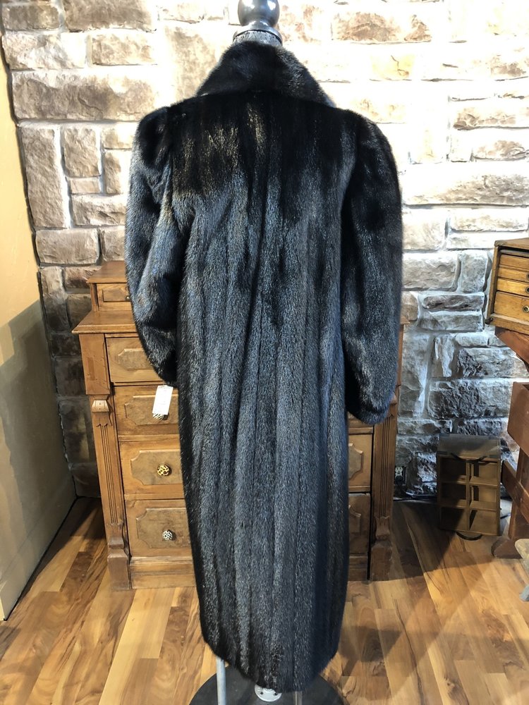 Black Dyed Ranch Mink Full Length Coat, Size M