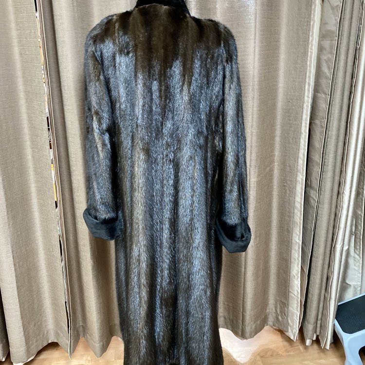 Reversible Dark Ranch Mink Rain Coat w/ Sheared Mink Trim, Size M