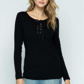 Vocal Apparel Black Lace-Up Long Sleeve Top