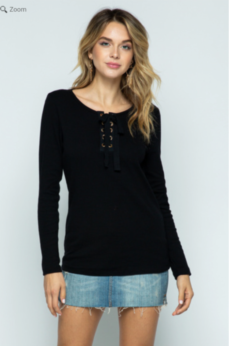 Vocal Apparel Black Lace-Up Long Sleeve Top