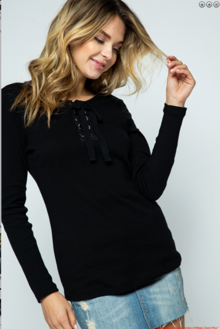 Vocal Apparel Black Lace-Up Long Sleeve Top