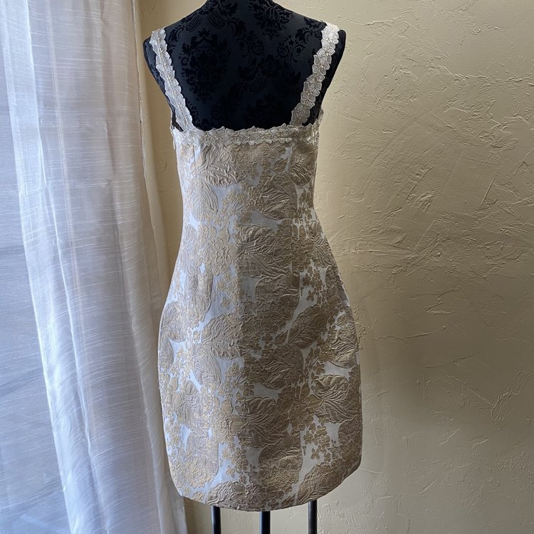 Tahari Gold and White Sheath Dress, Size 8