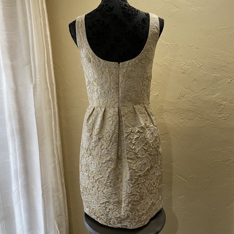 Aqua Metallic Gold Jacquard Cocktail Dress, Size 10
