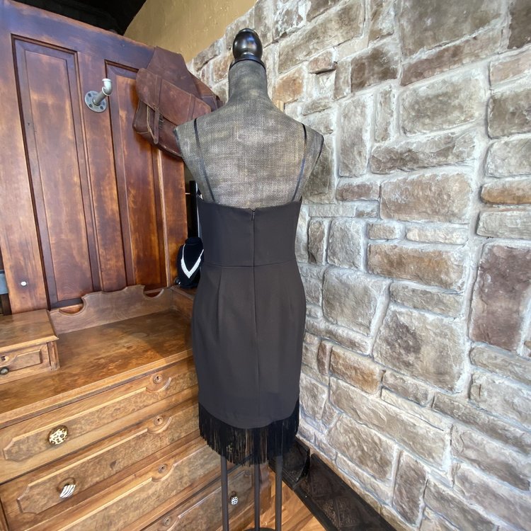 Aidan Mattox Black Chiffon Fringe Strapless Dress, Size 8