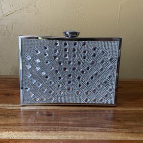 Silver Bedazzled Evening Handbag with Strap