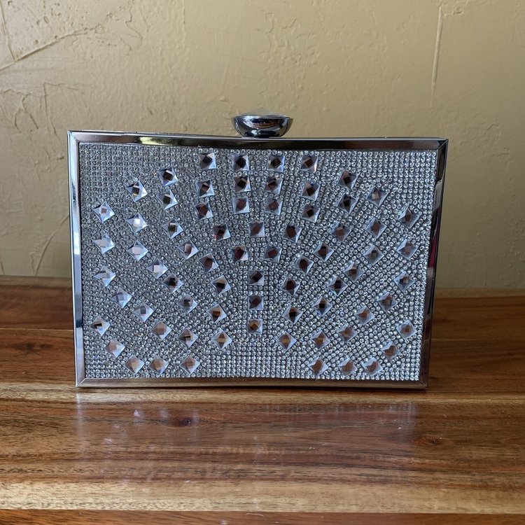 Silver Bedazzled Evening Handbag with Strap