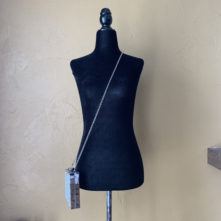 Silver Bedazzled Evening Handbag with Strap