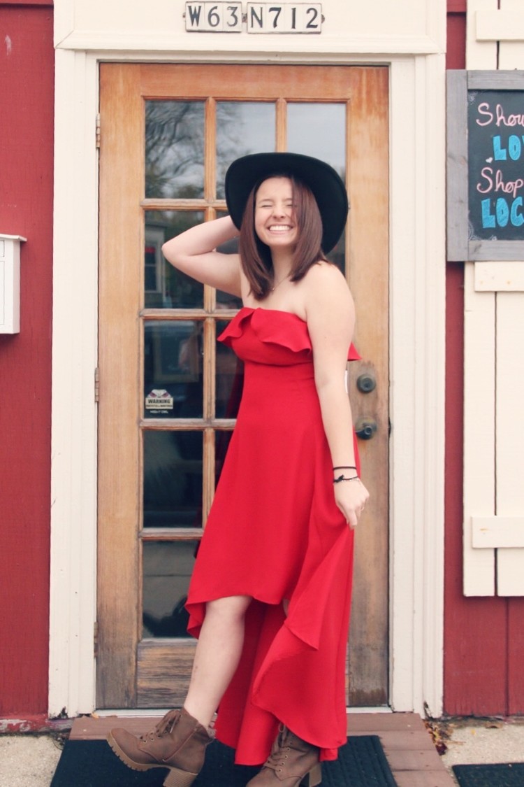 Red Hi-Low Strapless Dress