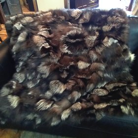 Silver Fox Fur Throw, Size 42" x 44"