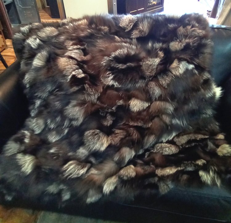 Silver Fox Fur Throw, Size 42" x 44"