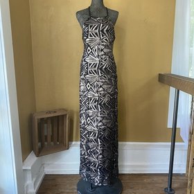Nightway Black Metallic Sequin Halter Gown