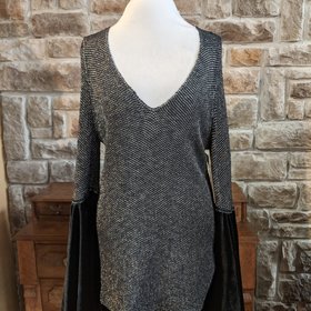 Free People Black Metallic & Velvet Bell Sleeve Tunic, Size M