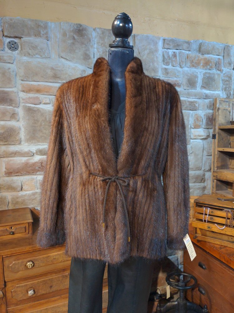 Marshall Field & Co. Corded Dark Ranch Mink Coat, Size M